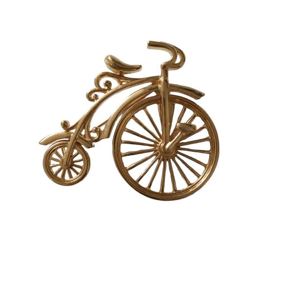 Vintage Bicycle Brooch Gold Tone Spinning Wheel Vintage 🚲 - Picture 10 of 11